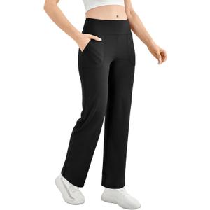 Walifrey Wide Leg Yoga Pants for Women, Loose Stretch Sweatpants with Pockets Casual Lounge, Black, XXL
