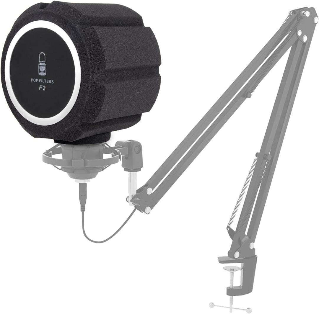 Facmogu Large Microphone Pop Filter Shield for Mic Stand, Microphone Foam Screen Pop Filter, Sound-Absorbing Foam Windscreen Mic Cover Vocal Pop Shield for Indoor & Outdoor Audio Recording, Black