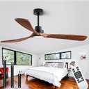 60" Ceiling Fans with Lights with Remote Control, Indoor Outdoor Wooden Ceiling Fan with 3 Wooden Blades for Patio, Living Room, Office, Farmhouse, etc. (Black + Walnut)