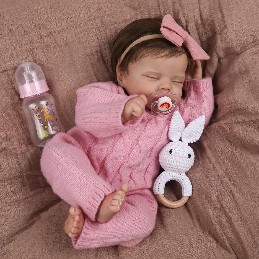 WOOROY Realistic Reborn Baby Dolls  18-Inch Real Life Sleeping Newborn Girl, Lifelike Doll with Weighted Soft Body, Handmade Gift Toy with Accessories for Kids Age 3+