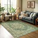 jinchan Green 4x6 Area Rugs Vintage Floral Design - Machine Washable Distressed Soft Ultra-Thin Low-Pile Non-Slip Carpet for Entryway Kitchen Bedroom Nursery Living Room Dining Room (4x6ft, Green)