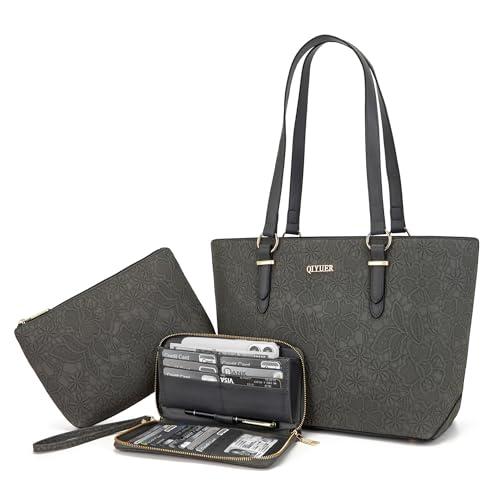 Purses And Wallets Set For Women Tote Satchel Handbags Shoulder Bag Top Handle Totes Purse With Matching Wallet DarkGrey