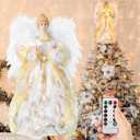 Christmas Tree Topper, 12" Angel Treetop with Lights and Remote Control Timer, Christmas Tree Decoration for Holiday Ornament and Home Decor, Gold