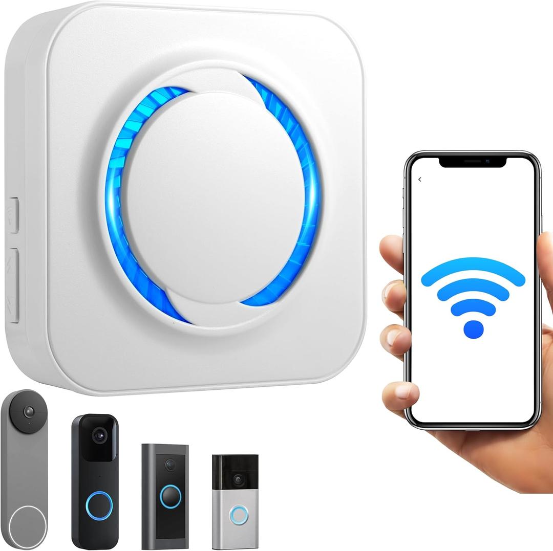 WiFi Wireless Doorbell Chime,Compatible with Google Nest Ring Blink No Wiring Needed, Easy Setup, Work with Alexa,No Range Limits,5-Volume, Supports 99+ Chimes, for Large Home Villa Apartment