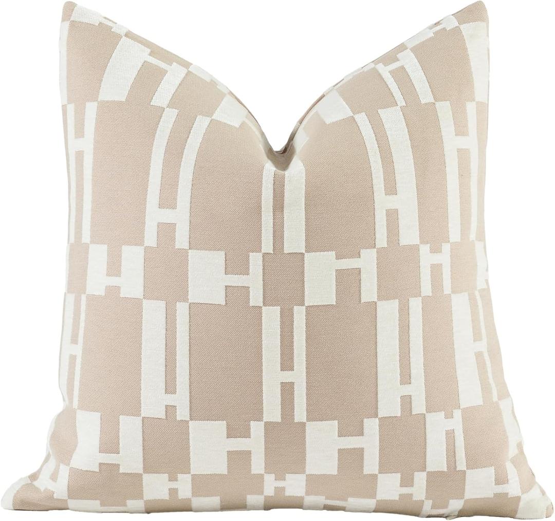 New 20x20'' inches Throw Pillow Cushion Covers - Beige H Letter Chenille Jacquard Embroidery Luxury Modern Style Couch Sofa Bed Pillow Cover for Living Room Bedroom