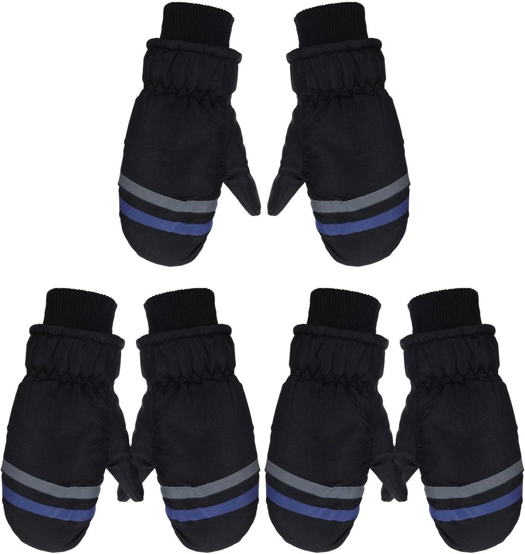 SATINIOR 3 Pairs Kids Winter Snow Mittens Waterproof Ski Mittens Windproof Unisex Gloves for Children Outdoor Activities (7 - 12 Years, Black)