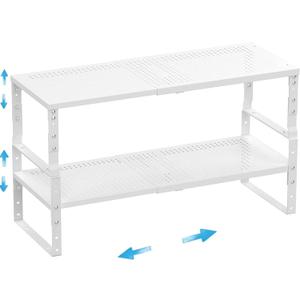 Expandable, Adjustable & Stackable Spice Rack, Cabinet Kitchen Countertop Shelf Organizer, Metal Pantry Storage Shelves - Space-Saving Storage Solution(2Packs/White/Large)