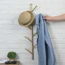 MyGift 8 Hook Wall Mounted Modern Gold Tone Metal Hat and Coat Hanger Tree, Decorative Entryway Vertical Hanging Garment Rack with Branch Style Hooks for Umbrellas Scarves Purses