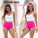 Women High Waist Yoga Booty Shorts V Back Workout Spandex Seamless Dance Hot Pants Butt Lifting Shorts Rave Outfits (Pink, L)