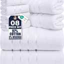 Utopia Towels 8 Piece Luxury Towel Set, 2 Bath, 2 Hand, and 4 Wash Cloths, 600 GSM Ring Spun Cotton, Highly Absorbent Viscose Stripe Towels, Ideal for Everyday use, White (27 x 54 inch; 2 hand towels, each measuring 16 x 28 inch and 4 washcloths, each measuring 12 x 12 inch)