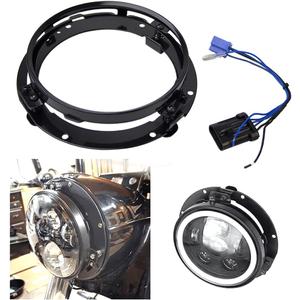 7" 7 Inch headlight Ring Mounting Bracket with Wire Harness Adapter for Motorcycle Street Glide Road King Electra Glide Headlight bracket(Black)