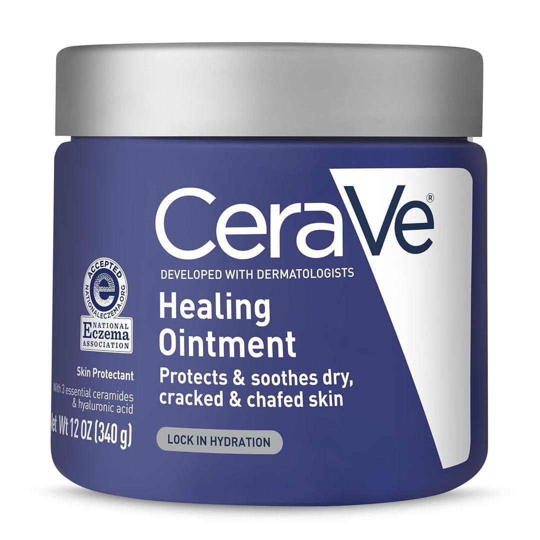 CeraVe Healing Ointment, Hydrating Skin Protectant With Petrolatum, Hyaluronic Acid & Ceramides, Face & Body Skin Barrier Repair For Cracked, Chafed, Dry Skin, Fragrance Free & Lanolin Free, (12 Ounce)