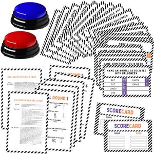Halloween Party Friendly Feud Game with 2 Answer Buzzers, Team Building Feud Cards for Holiday Game Night Fun Trivia Quiz for Groups Office Class (Orange Purple)