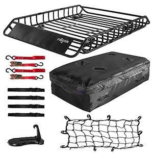 PINGDIR Roof Rack Basket 51" X 36" X 5" Rooftop Rack Cargo Carrier Universal, Waterproof Cargo Bag 44 * 35 * 16", Cargo Net with Attachment Hooks, 2 pcs Ratchet Strap,Roof Pedal