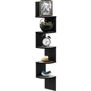 Furinno Rossi Wall Mount Floating Corner Shelf, 5-Tier Radial, French Oak Grey/Black