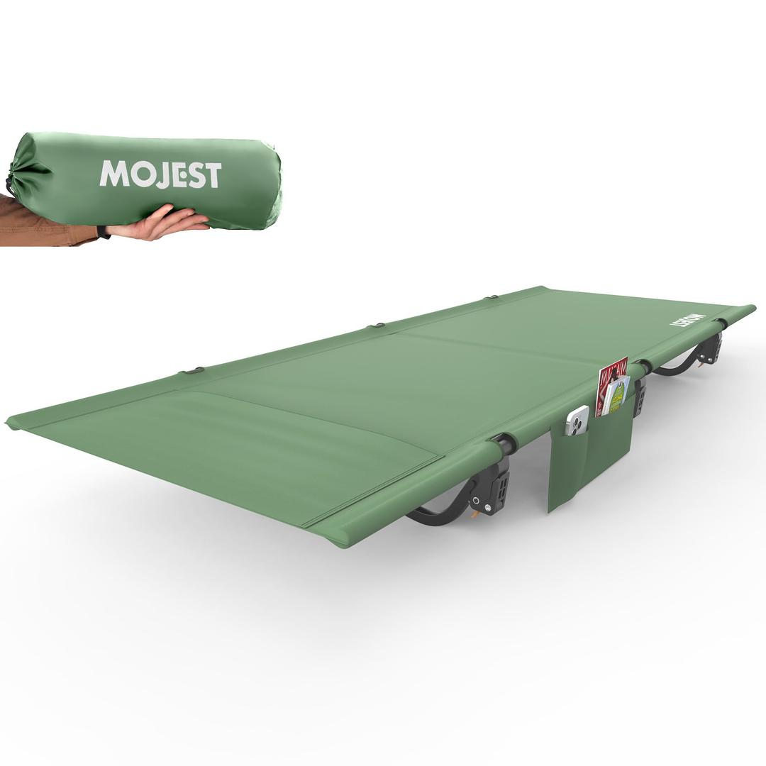 Mojest Ultralight Camping Cot for Adults, Portable Folding Camping Bed, Supports 350 lbs - Lightweight for Travel, Camping, Hiking, Backpacking, Mountaineering, Light Green