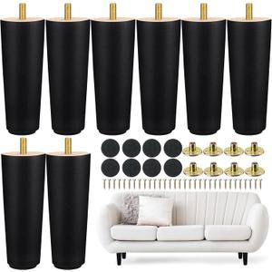 Maitys 8 Pcs 6 Inch Round Solid Wood Furniture Legs Furniture Wooden Replacement Chair Feet Dresser Sofa Couch Legs Table Cabinet Footstool DIY Projects for Home (Black)