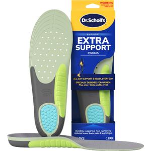Dr. Scholl's Extra Support Shoe Insoles for Women, Size 6-11, 1 Pair: Designed for Plus-Size and Tall Women, Arch Inserts - Helps Reduce Lower Back Pain and Foot & Leg Fatigue (Green)