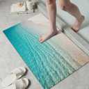 Ultra Thin Bath Mat, Teal Bath Mat, 1/10 in Thin Bathroom Rugs Fit Under Door, Non-Slip Rubber Backing, Absorbent, Quick-Dry, Washable Funny Beach Decor for Shower and Tub, 24X16''