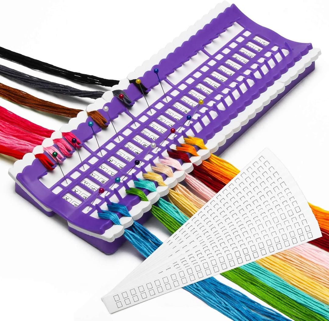 50 Positions Floss Organizer Embroidery Shelf, Luxiv Thread Organizers for Cross Stitch Embroidery Thread Holder with 15Pcs Replaceable Paper Card Sewing Needle, Embroidery Floss Organizer (Purple)
