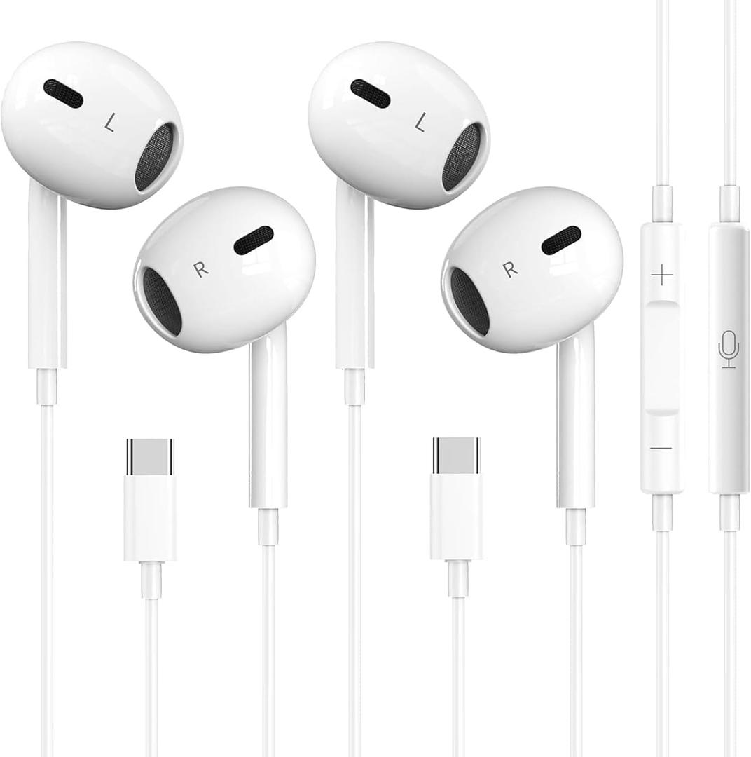 2 Packs USB C Headphones for iPhone 17/16/15 Earbuds, Type C Earphones with Mic & Remote Control Noise Cancelling for iPhone 17 16 15 Pro Max Plus, iPad Pro, Galaxy S25/S24/Ultra Note 10/20 and More