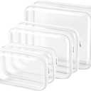 CoiiJoii 6PCS Clear Zipper Pouches, Small Christmas Item Storage Bins, Zippered Hard Pouch Double, Portable Makeup and Cosmetic Bag, Storage Organizer Bins, Hard Plastic Case, Clear Zipper Bags