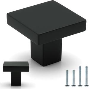 10 Pack Matte Black Square Cabinet Knobs 1-3/16 Inch(30mm) Length Solid Zinc Alloy Drawer Dresser Knobs Kitchen Cupboard Bathroom Furniture Hardware