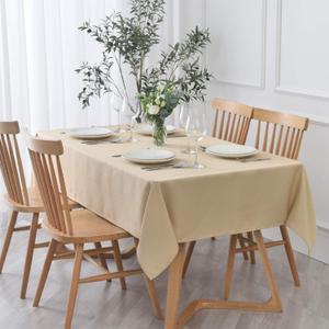 maxmill Rectangle Textured Tablecloth Waterproof Spillproof Wrinkle Free Table Cloth, Kitchen Dining Tabletop Decoration, Fabric Table Cover for Outdoor and Indoor Use, 52 x 70 Inch, Beige