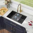 Kichae 28 inch Granite Composite Undermount Kitchen Sink - 28 x 19 Single Bowl Kitchen Sink Matte Black Quartz Workstation Kitchen Sink, 28"x19"x9"