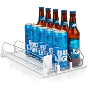 Soda Can Dispenser for Refrigerator, 3 Row Self-Pushing Rack, Fits up to 15 Cans, Width Adjustable Beverage Storage Rack, 15inch White