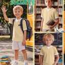 LessonZoo Boys Shirts Short Sleeve Color Block T-Shirts Baseball Kids Casual Geometric Tees Summer Fashion Crew Neck Tops(Apricot&White,7-8 Years)