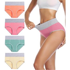 wirarpa Women's Cotton Underwear High Waist Briefs 4 Pack Ladies Soft Breathable Plus Size Panties Full Coverage Underpants Size 12