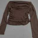 REHJJDFD Women's Long Sleeve Crop Bottoming Shirt Solid Slash Neck Ruched Y2k T Shirt, M