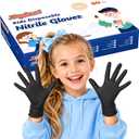 Kids Disposable Gloves for 4-8 Years, 5Mil Small Black Nitrile Gloves for Work, Cleaning, Cooking, GardeningLatex-Free and Powder-Free(XS,50PCS)