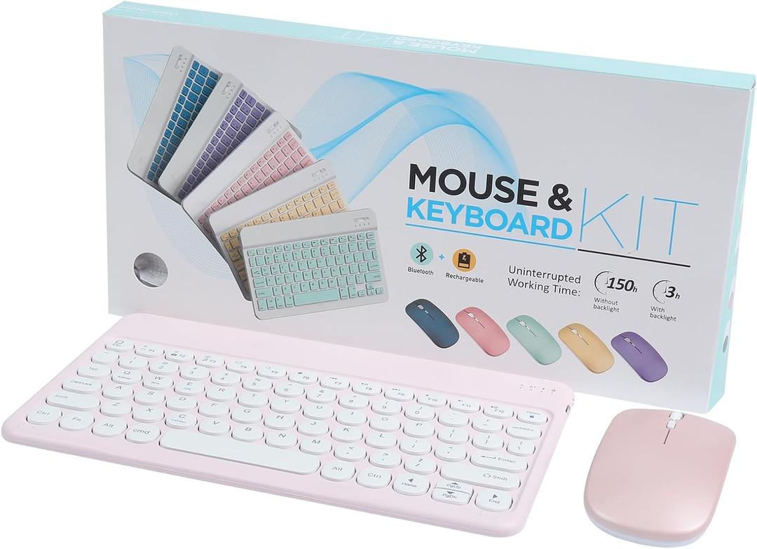 Bluetooth Keyboard and Mouse Combo for iPad - 9.72" Rechargeable Wireless Keyboard & Mouse, Type-C Charging, Perfect for On-The-Go Professionals (Pink)