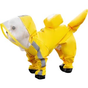 HDKUW Small Dog Raincoat and Rain Shoes Set, Full-Coverage Reflective Dog Jacket with Backbag, Dog Raincoat with Rain Boots Set for Small Medium Dogs Yellow 2XL (2XL:Chest Girth 19"-21",Weigth 16-20LB)