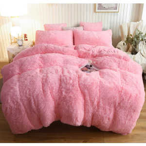 XeGe Plush Shaggy Duvet Cover Set, Luxury Ultra Soft Crystal Velvet Fluffy Bedding Sets 3 Pieces(1 Furry Faux Fur Comforter Cover + 2 Fuzzy Faux Fur Pillow Cases), Zipper Closur (King, Light Pink) 