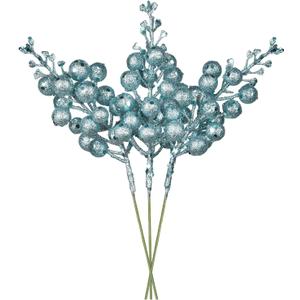 Red Berries, 14 Pack Artificial Berry Stems for Christmas Tree Decorations, Crafts, Holiday and Home Decor, 7.9 Inches (Light Blue)