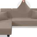 KinCam Sectional Couch Covers L Shape Sofa Covers Super Stretch 2pcs Sofa Slipcovers for 3 + 3 Seaters Sectional Chaise Slipcover with 2pcs Pillow Covers for Pets Kids, Taupe