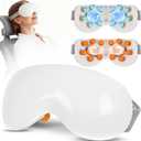 Eye Massager with Heat and Cooling for Migraines 14 Massage Nodes for Eye Strain Relief, Rechargeable Bluetooth Music, Improve Sleep,Eye Strain Relief, Birthday Gifts for Women and Men(White)