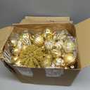 118 Pcs Christmas Tree Ornaments Set Including Ornaments Balls, Hanging Snowflakes Icicle, Mesh Ribbon, Tree Top Star, Flower, Berries Stems for Xmas Trees Holiday Decor(Gold)