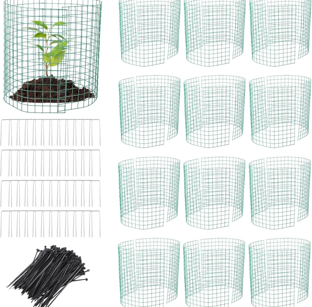 Lnrueg 12 Pack Wire Plant Protectors 14" Dia x 14" H from Animals, 24PCS Metal Mesh Plant Cases Protector 14x22 Inch to Keep Animals Out, Chicken Wire Cloche Garden Protection for Flowers Vegetables