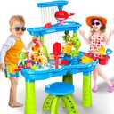 VATOS 3 Tier Sand Water Table, Kids Splash Sand Table Water Toys for Aged 3 4 5 6 7 8 9, Activity Sensory Table Summer Beach Outside Toys for Toddlers Kids