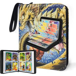 Anime Trading Card Binder for Dragon Cards, 4 Pocket with 50 Sleeves up to 400 Cards TCG Card Binder, Waterproof Card Storage Book, Cards Display Case