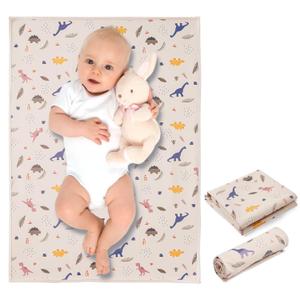 Vegan Leather Portable Changing Pad - Ultra-Thin, Compact & Foldable Travel Mat, Waterproof & Wipeable Diaper Changing Station for On-The-Go Parents, Fits Any Diaper Bag (Dinosaur,20"*28")