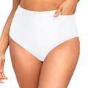 Tempt Me Women High Waisted Bikini Bottoms - Tummy Control Bathing Suit Swim Bottoms with Pockets 2025 (White), M