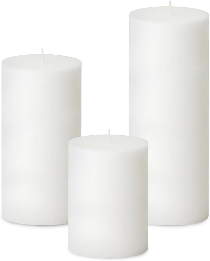 3 Packs Unscented Different Sizes White Pillar Candles, Dripless 3x4, 3x6, 3x8 Inch Cylinder Candles for Wedding, Home Decor, Dinner Table, Party, Power Outage, Emergency