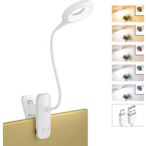 Clip on LED Reading Light, 25 Models USB Rechargeable Bed Lamp with Strong Clamp for Headboard, Eye Protection Portable Cordless Battery Lights for Bedframe Desk Table Home Office (White)