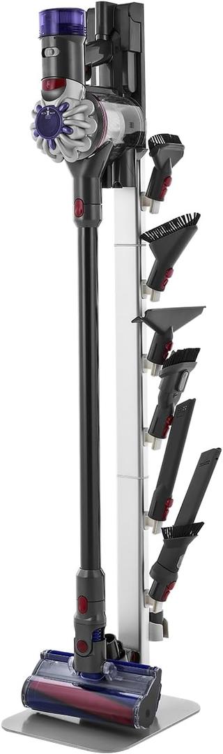 VEVOR Vacuum Stand, Compatible with Dyson G5 V15 V12 V11 V10 V8 V7 V6 Series Upright Vacuums Cleaners & Accessories, Stable Vacuum Stand Holder with 6 Hooks and Non-Slip Footpads, Gray (Silver Tube)