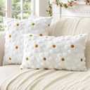 Artscope Spring Summer Pillow Covers 18x18 Set of 2 Decorative Yellow Flower Heart Daisy Throw Pillow Cases Soft Plush Faux Fur Couch Cushion Case for Holiday Farmhouse Sofa Bed Room Home Decor-White